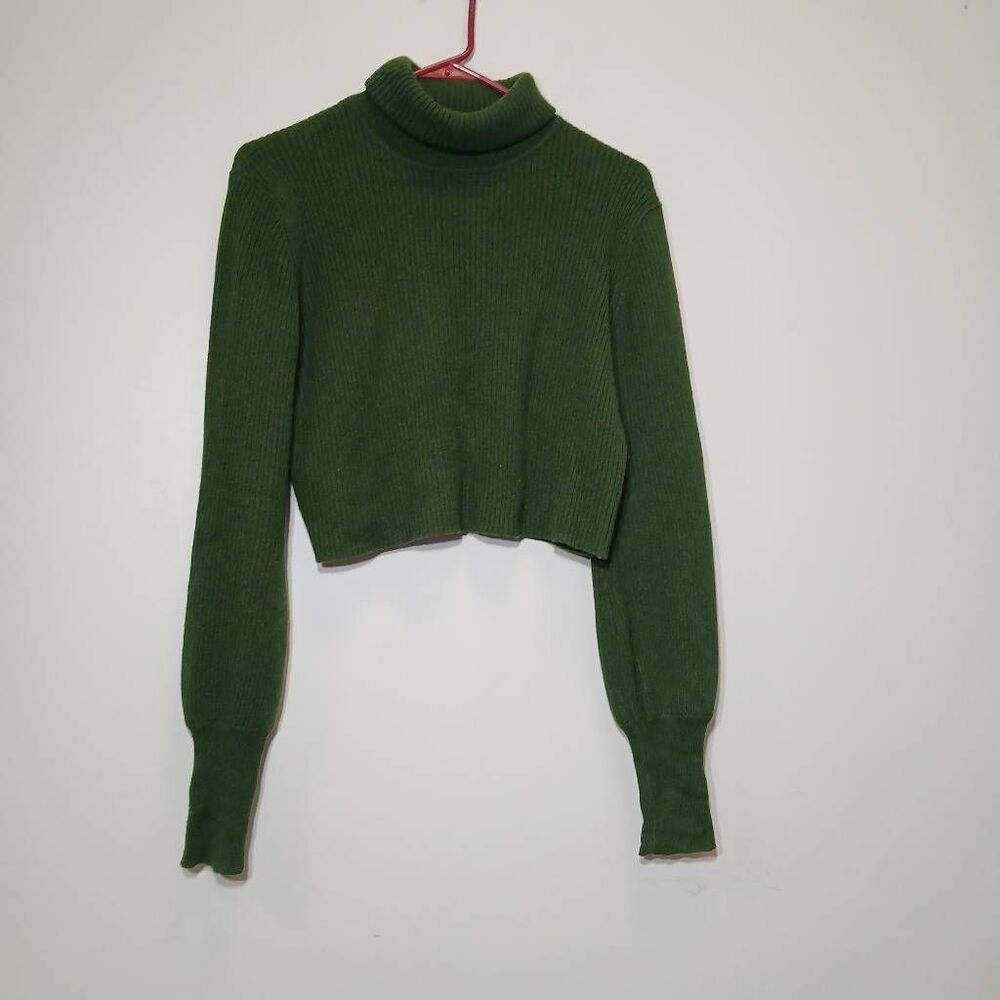 Reformation womens small cropped sweater turtleneck cropped green merino wool